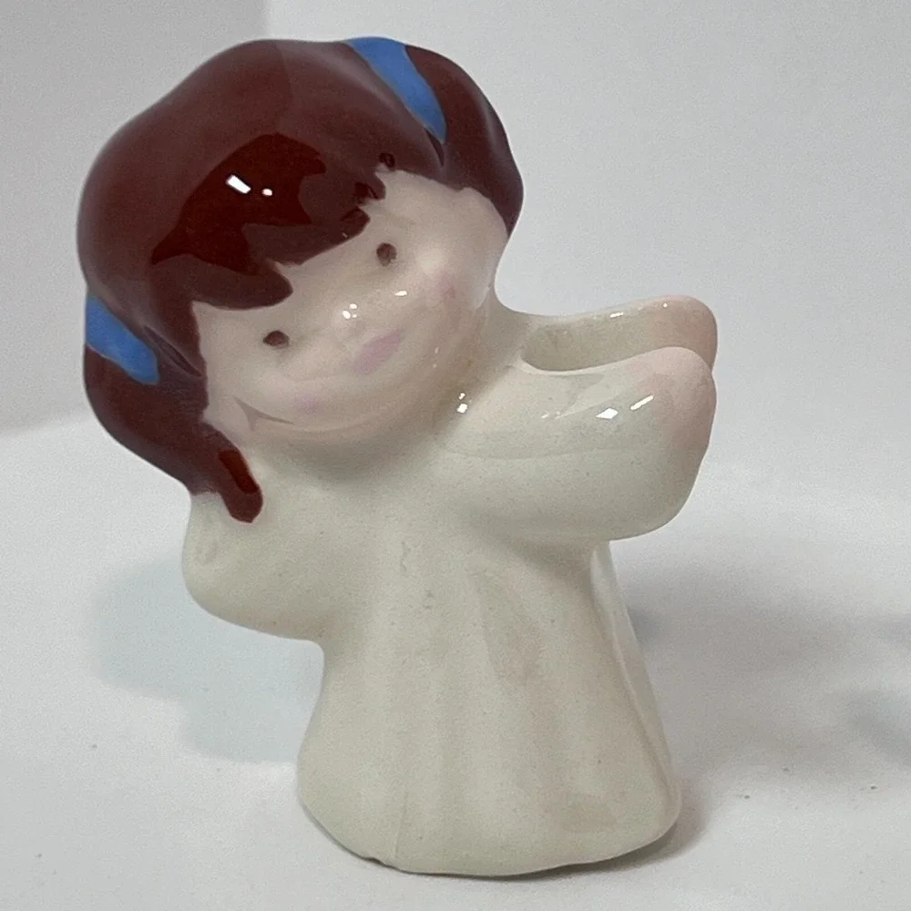 Vintage Angel Taper Candle Huggers Christmas Hand Painted Set of 2 Glossy